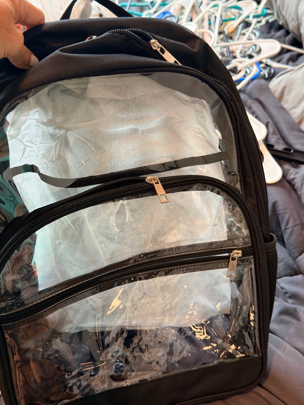 Clear PVC Black Trim Backpack - Transparent Front